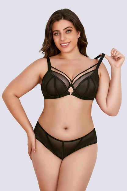 curve supporting mesh underwire bra set for plus size and full coverage fit