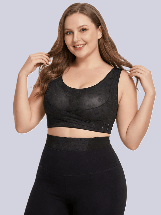 Vintage Embossed Wireless Push Up Shaping Bra with Cross Side Buckle