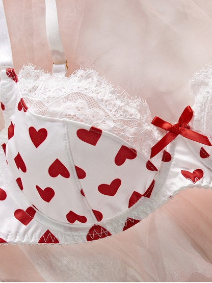 XS-2XL Elegant French Style Heart Print Lace bra Set