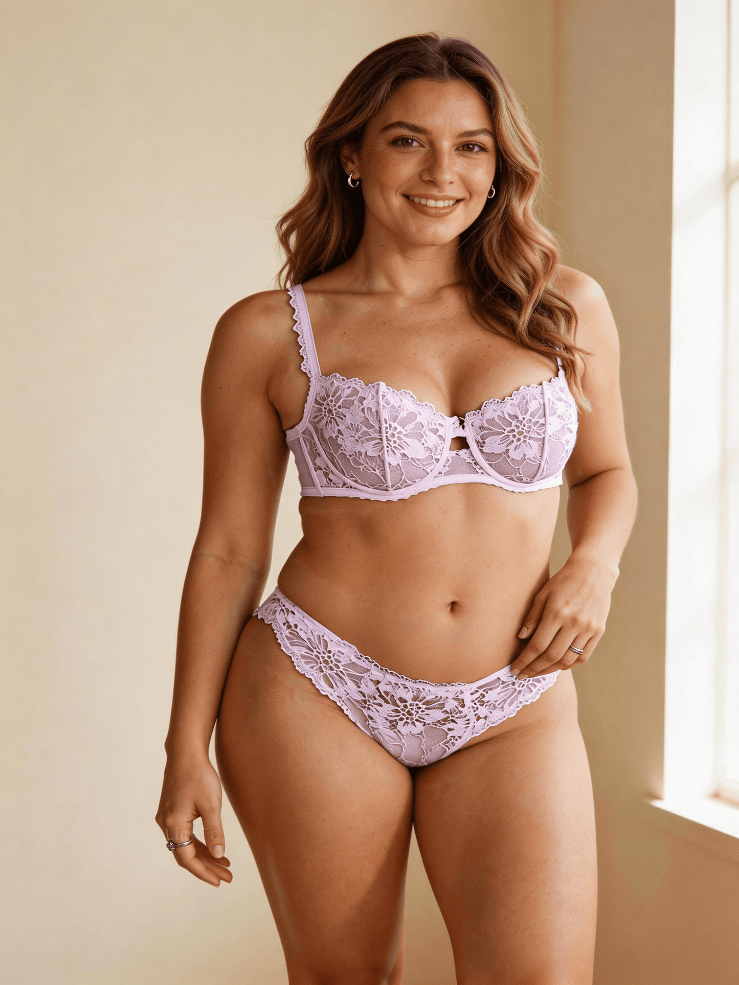 Thin Molded Cup, Push Up & Minimizer Lace Bra Set for Women