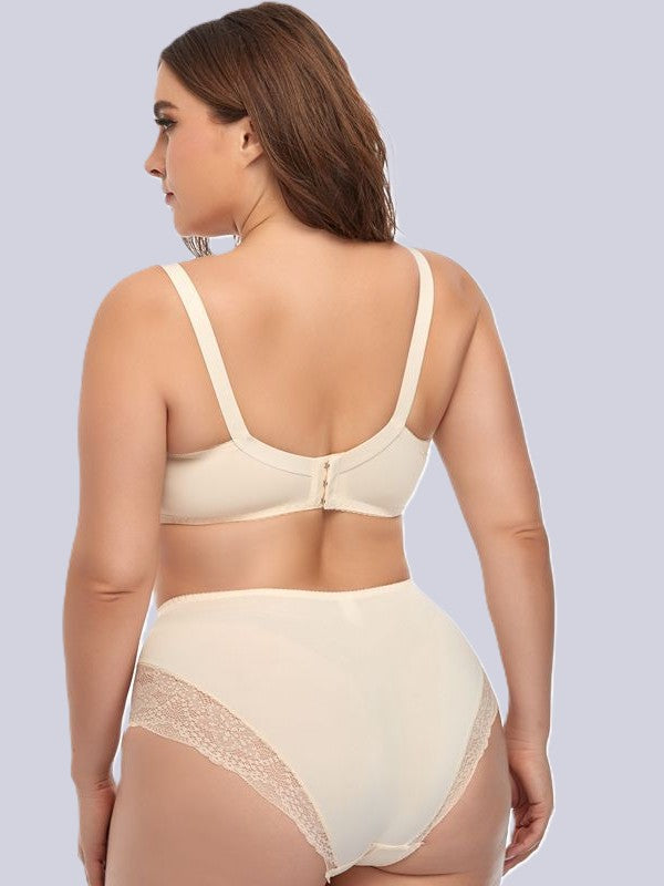 Plus Size Underwired Lace Bra Set for Women – Thin Molded Cup Intimate