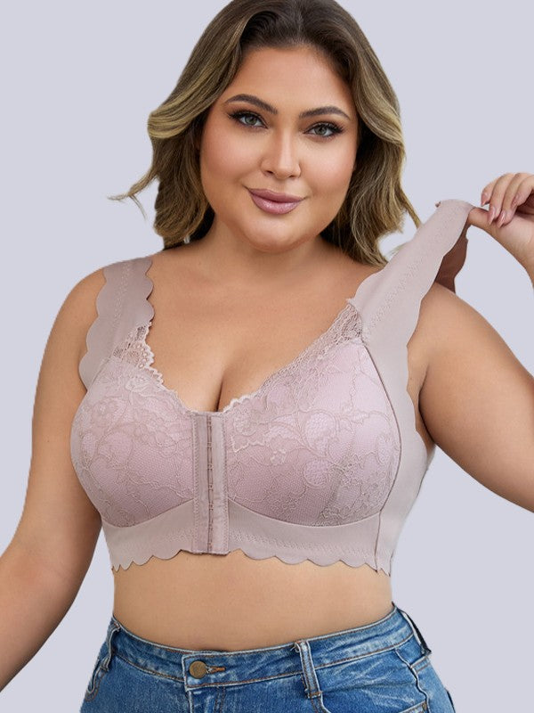 plus size women’s fixed cup bra, thin style with gentle gathering and soft touch.