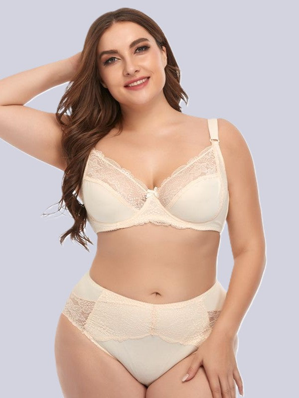 Plus Size Underwired Lace Bra Set for Women – Thin Molded Cup Intimate
