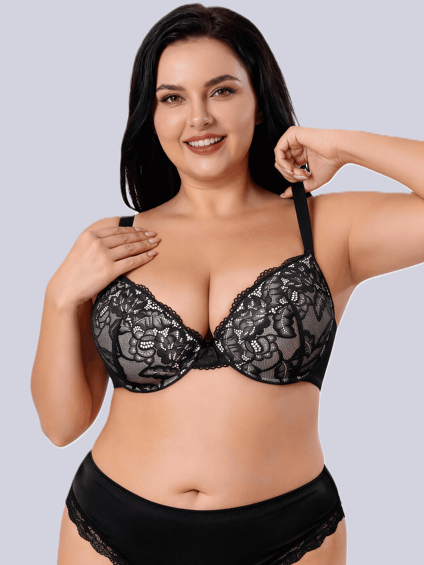 D-G CUP Elegant Black Lace Plus Size Bra for Curvy Women