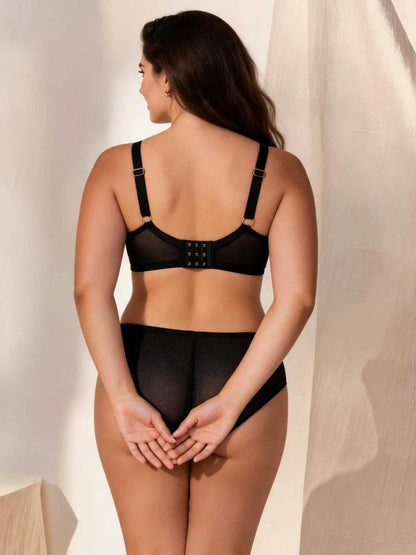 Breathable Minimizer Side Support Plus Size Hollow Out Bra Set