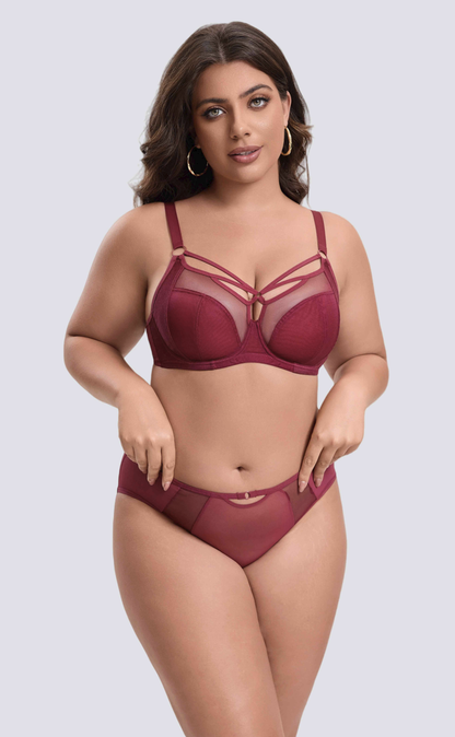 mesh underwire bra set with enhanced lift for plus size and full bust shaping
