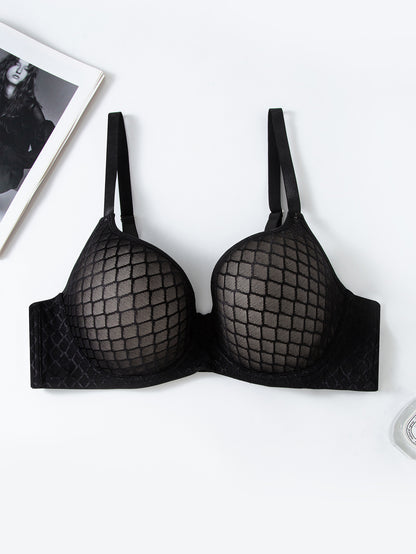 D-G Cup Plus Size Glossy Net Like Underwire Push Up Bra