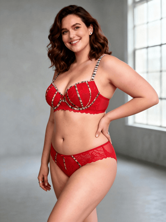 Plus Size Lace Leopard Print Elegant Push Up Bra Set for Women