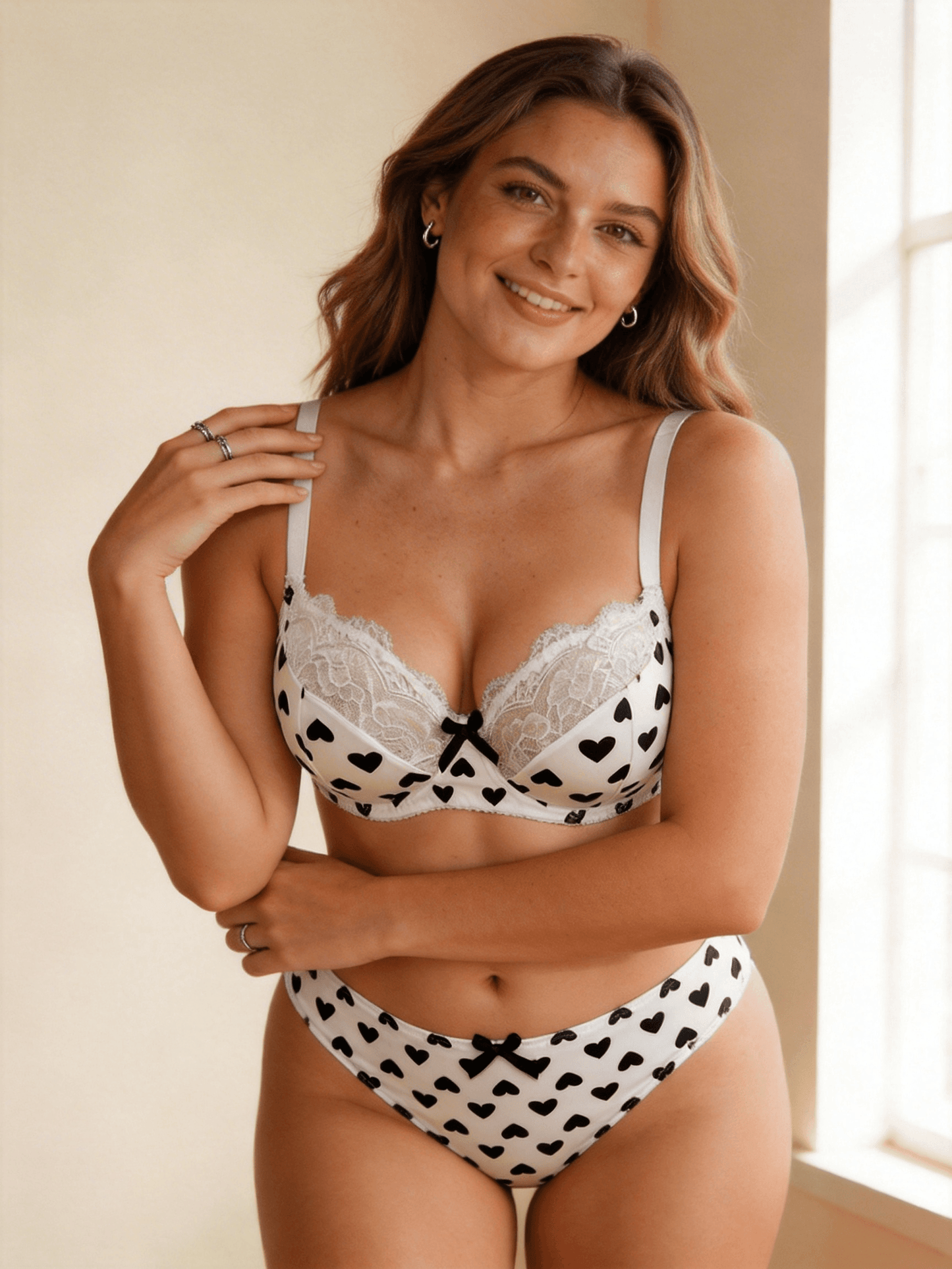 XS-2XL Elegant French Style Heart Print Lace bra Set