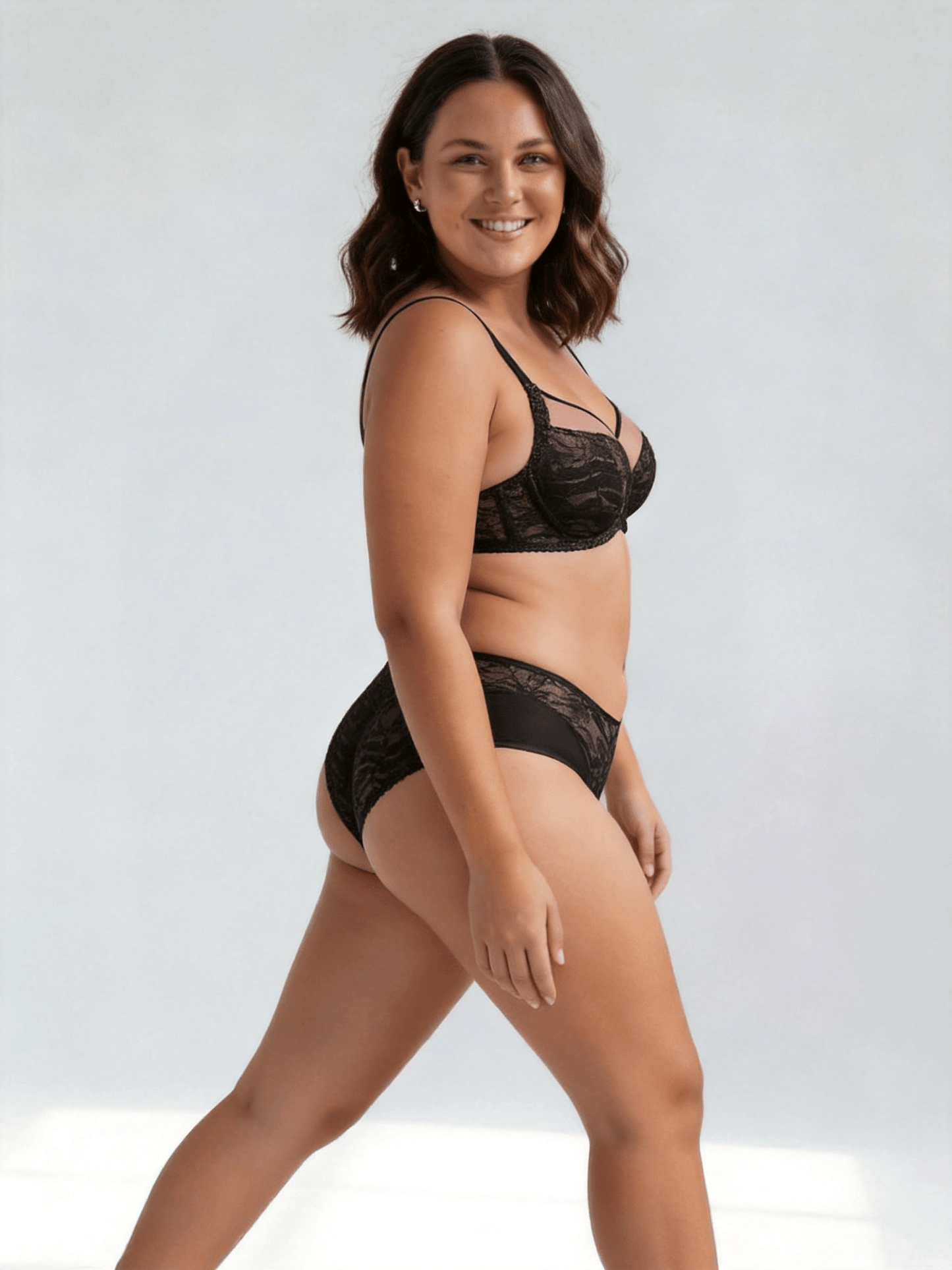 PlusSize Lace Bra Set,Push Up & Net Like, ThinCup