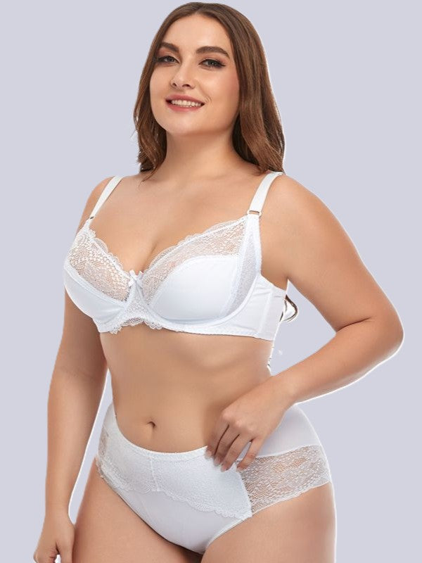 Plus Size Underwired Lace Bra Set for Women – Thin Molded Cup Intimate