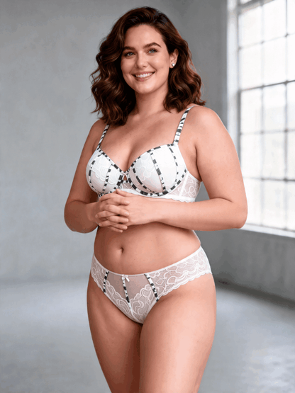 Plus Size Lace Leopard Print Elegant Push Up Bra Set for Women