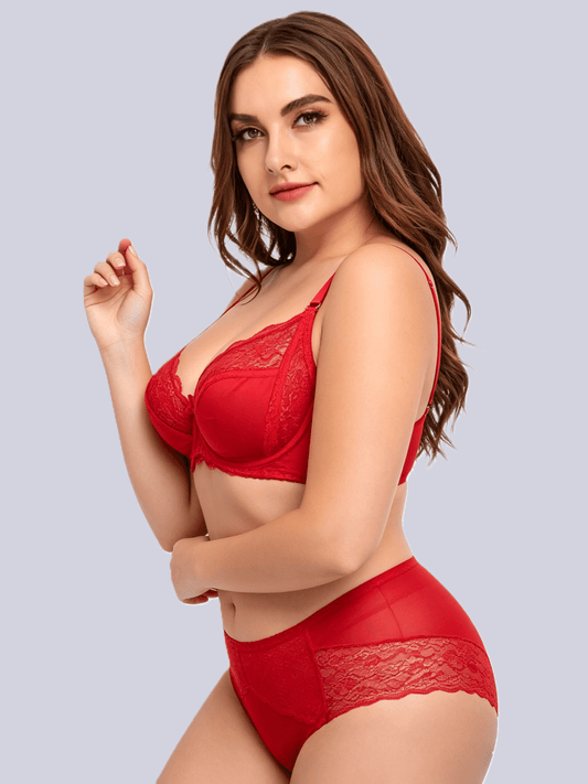 Plus Size Underwired Lace Bra Set for Women – Thin Molded Cup Intimate