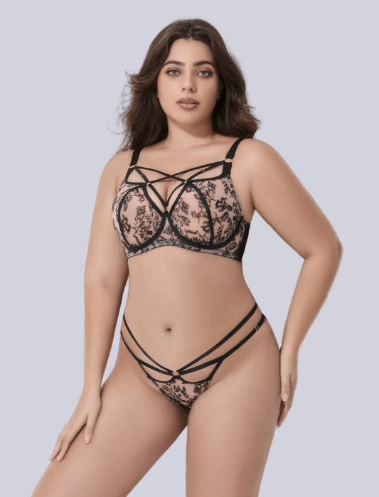 full coverage mesh bra set with breathable support and side control