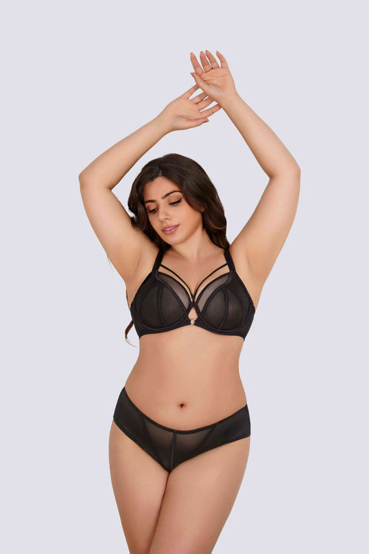 full coverage mesh underwire bra set designed for plus size lift and support