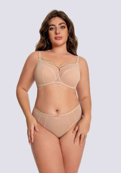 full coverage mesh underwire bra set providing secure support for larger busts
