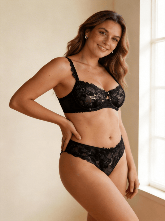 Thin Molded Cup, Push Up & Minimizer Lace Bra Set for Women