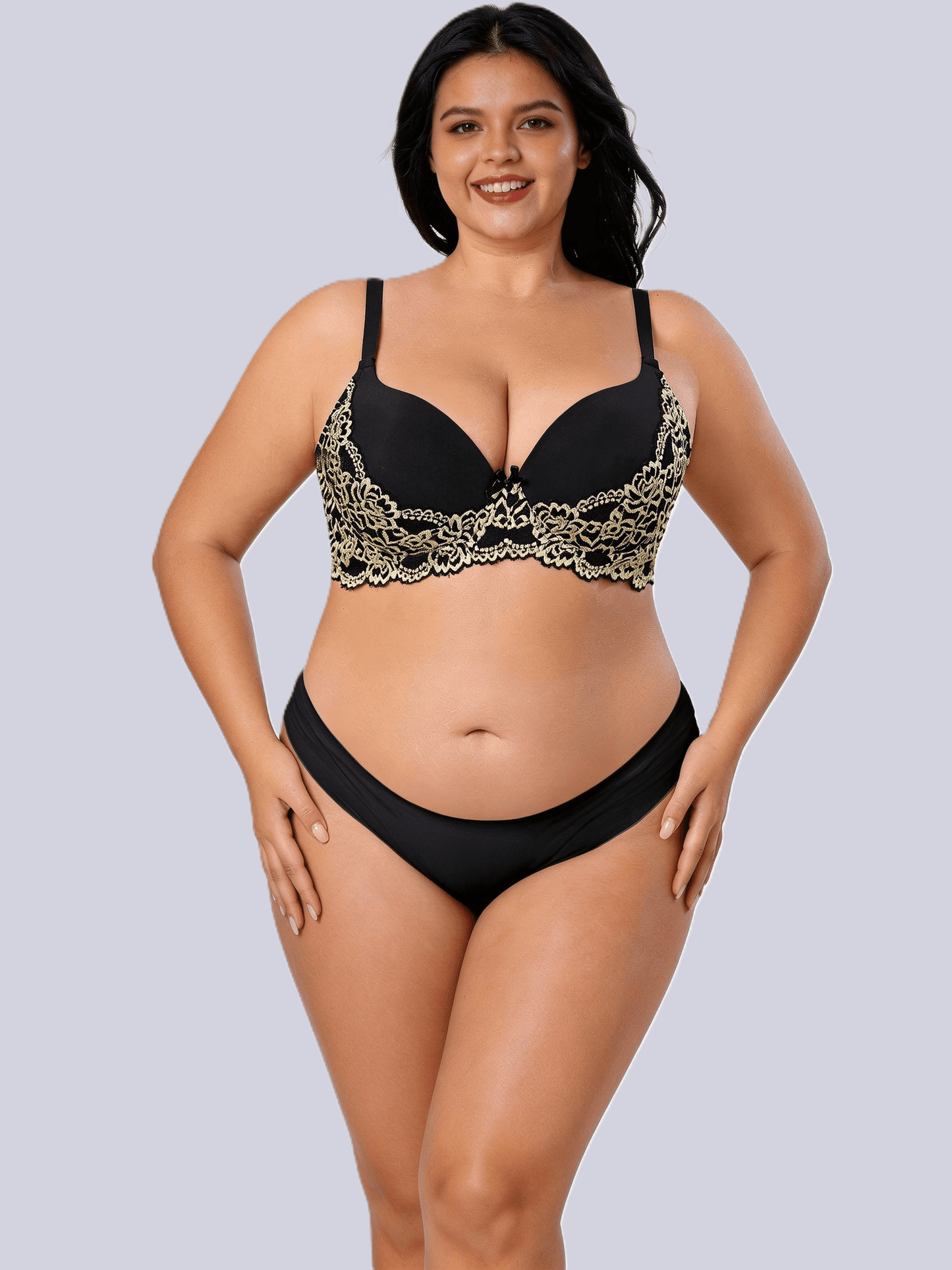 D-G Cups Plus Size Underwire Push Up Lace Bra, Back Smoothing & Minimizer