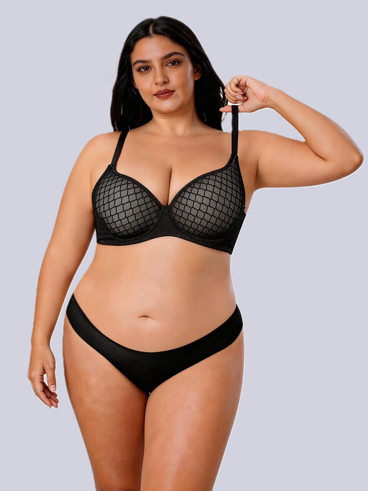 D-G Cup Plus Size Glossy Net Like Underwire Push Up Bra