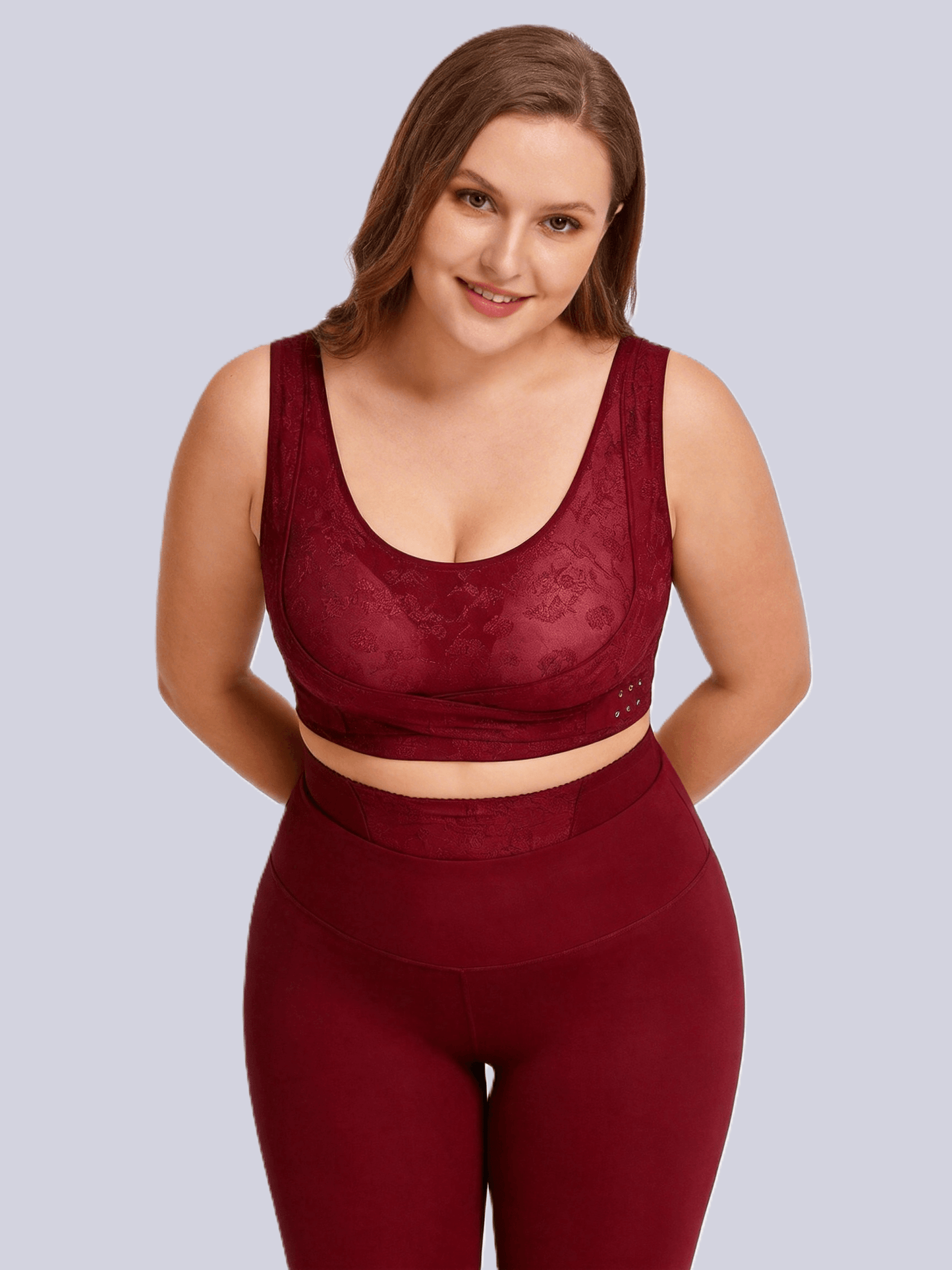 Vintage Embossed Wireless Push Up Shaping Bra with Cross Side Buckle