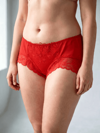 Women's Large Size Breathable Moisture Embroidery Panty, Mid-High Waist Briefs