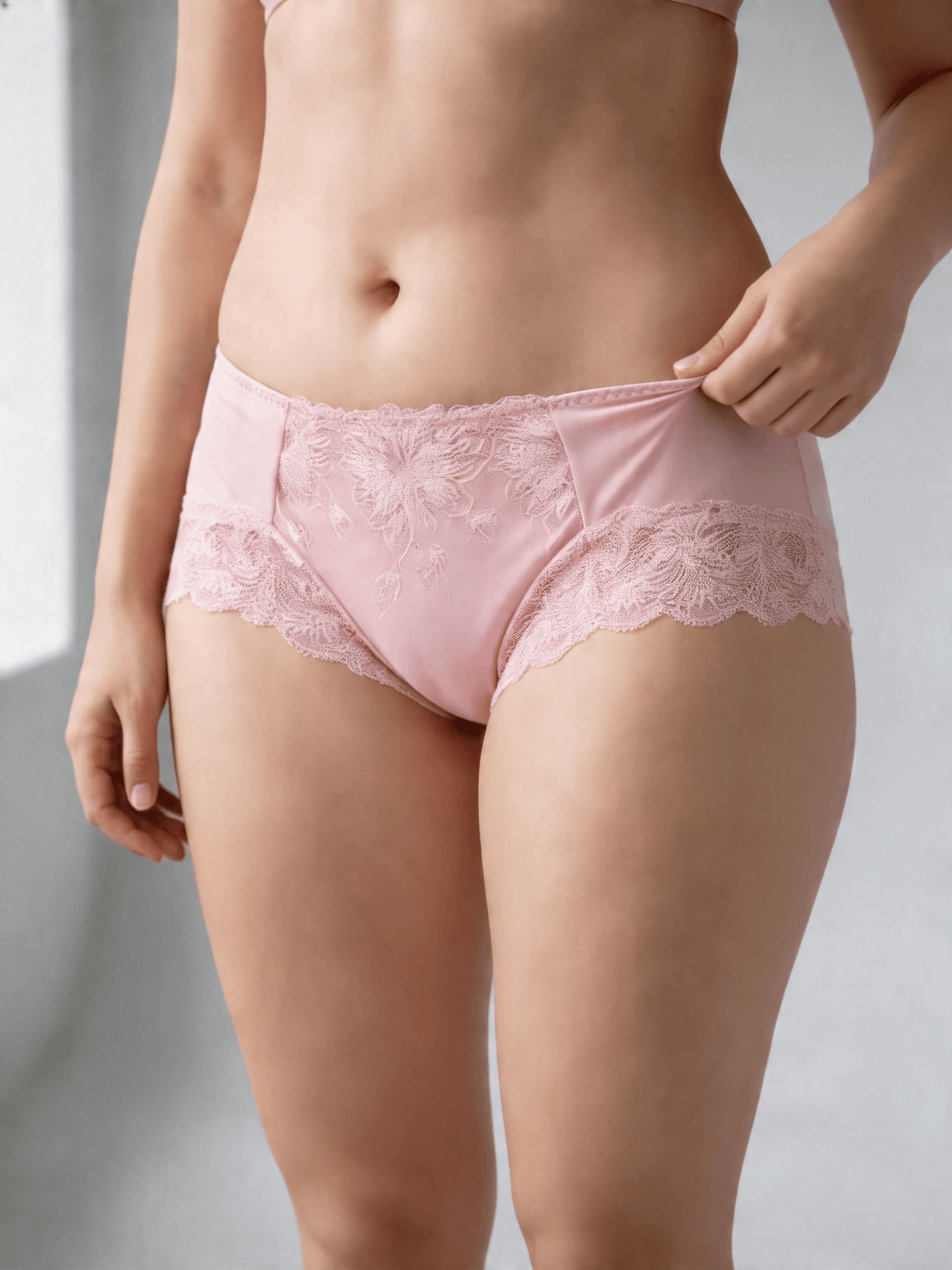 Women's Large Size Breathable Moisture Embroidery Panty, Mid-High Waist Briefs
