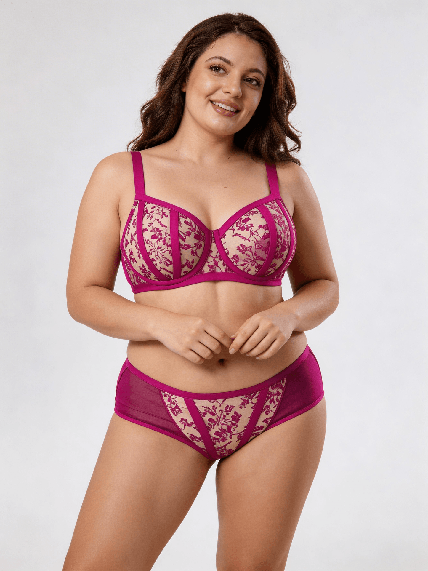 Elegant Embroidered Net-like Underwire Lace Bra Set