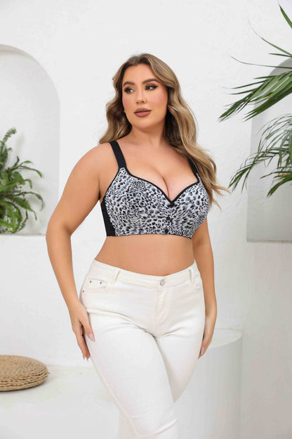 seamless leopard bra with side smoothing and supportive shaping