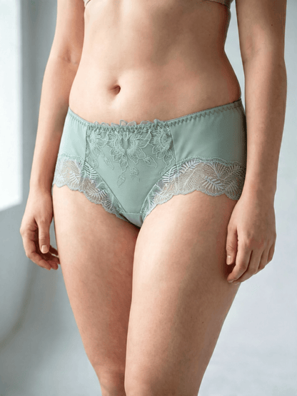 Women's Large Size Breathable Moisture Embroidery Panty, Mid-High Waist Briefs