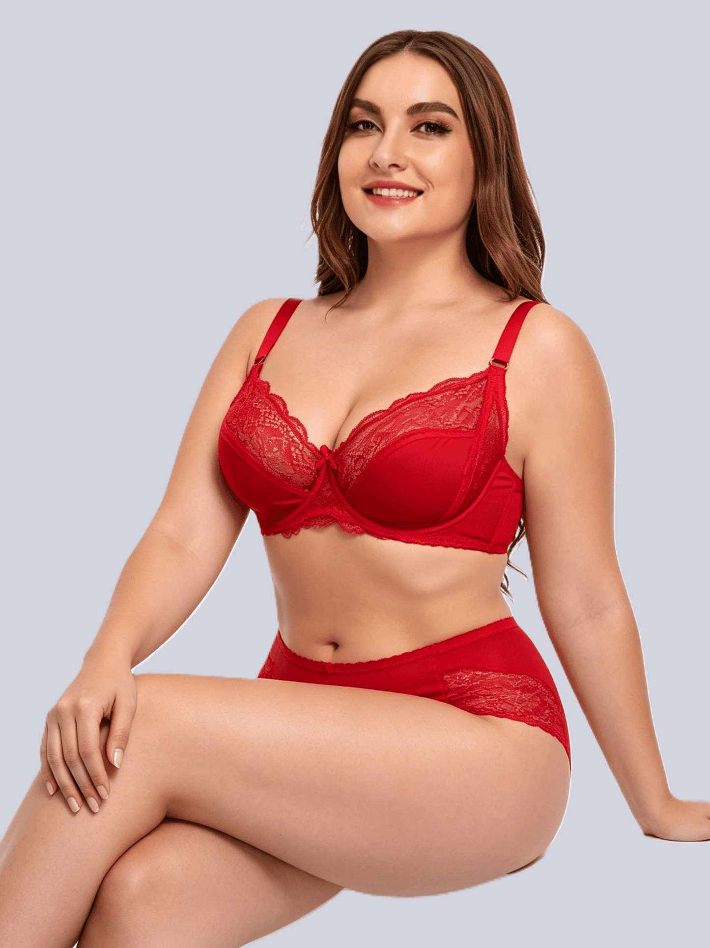 Plus Size Underwired Lace Bra Set for Women – Thin Molded Cup Intimate