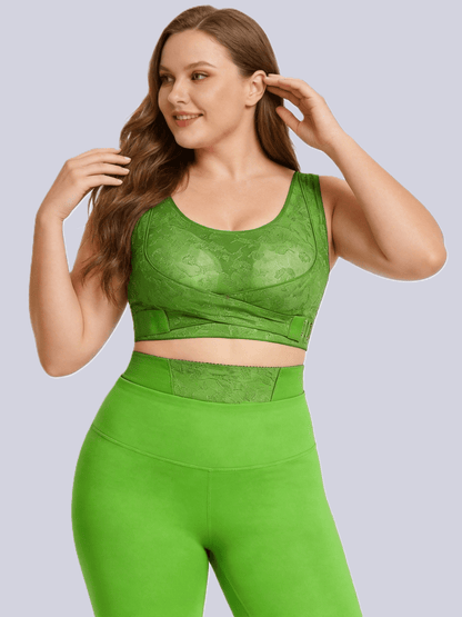 Vintage Embossed Wireless Push Up Shaping Bra with Cross Side Buckle