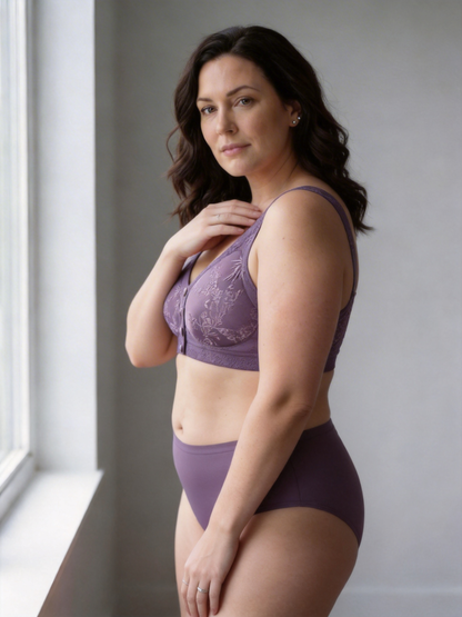 Embossed Front Closure Seamless Push Up Bra for Middle Aged & Elderly Women