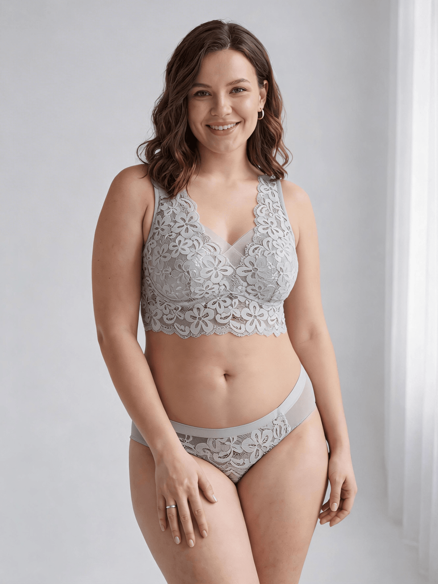 Plus Size Pure Lace Wireless Bra, Seamless & Breathable Design