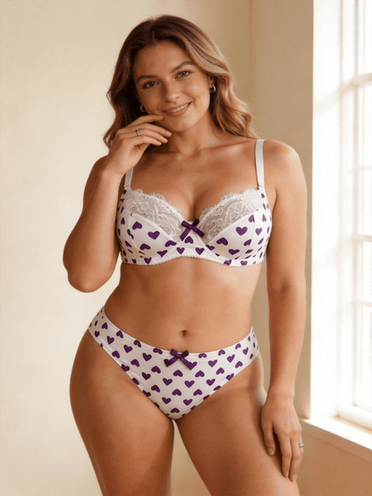 XS-2XL Elegant French Style Heart Print Lace bra Set