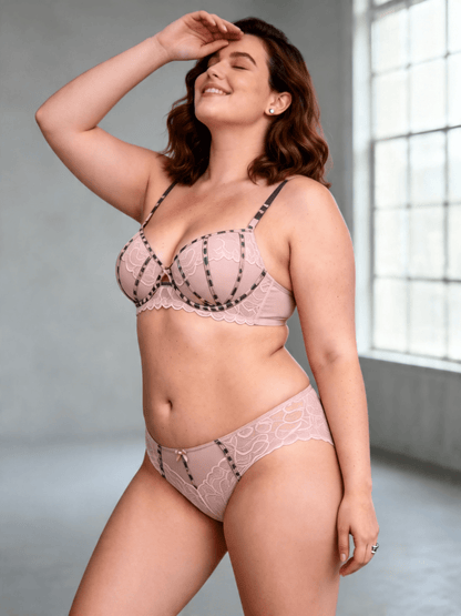 Plus Size Lace Leopard Print Elegant Push Up Bra Set for Women
