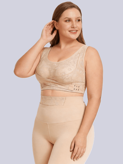 Vintage Embossed Wireless Push Up Shaping Bra with Cross Side Buckle