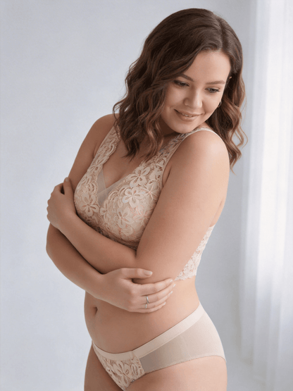 Plus Size Pure Lace Wireless Bra, Seamless & Breathable Design