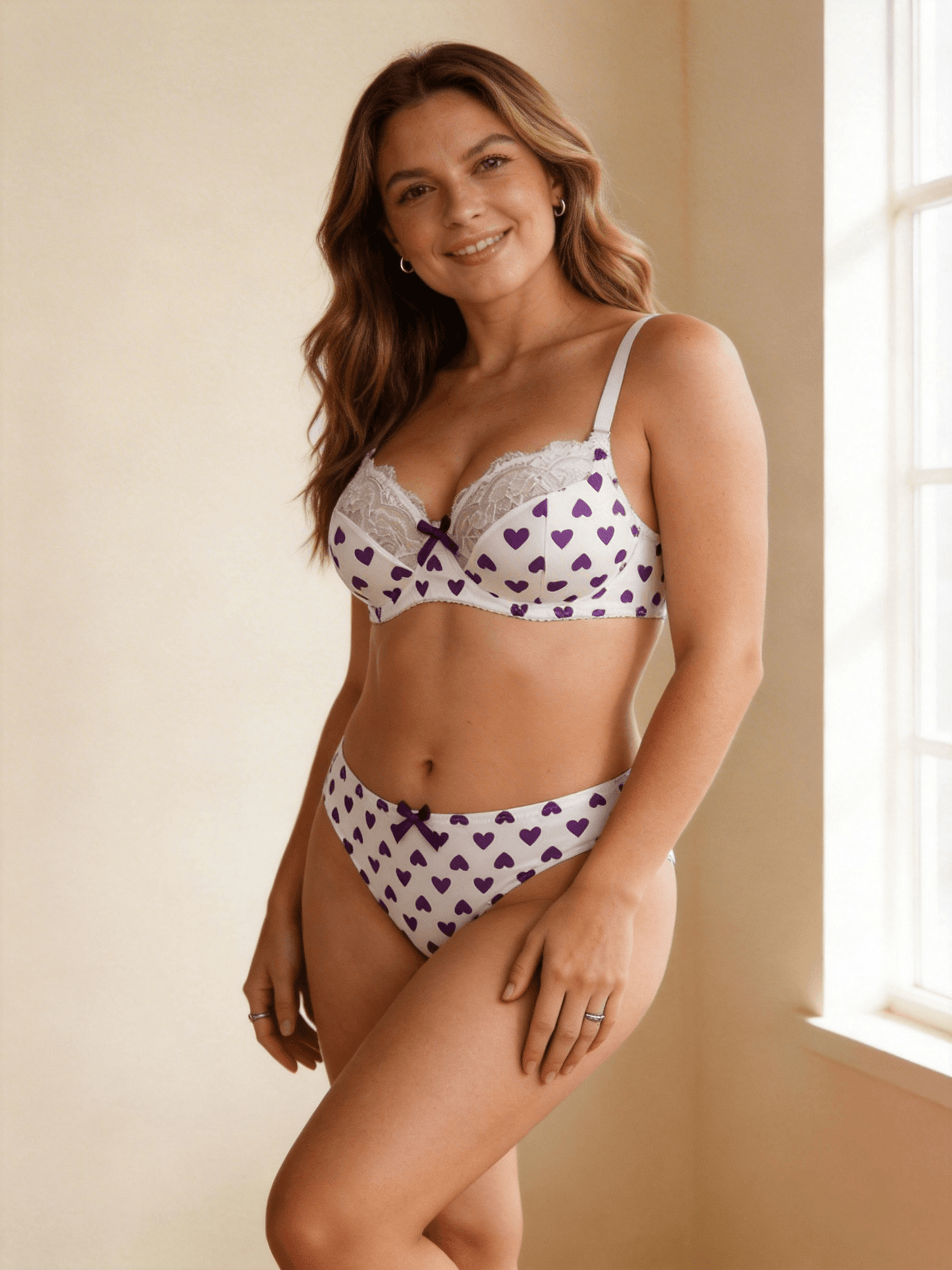 XS-2XL Elegant French Style Heart Print Lace bra Set