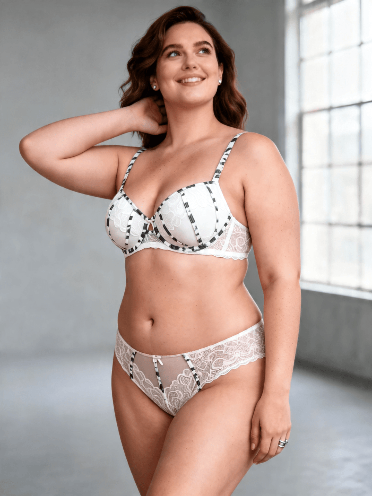 Plus Size Lace Leopard Print Elegant Push Up Bra Set for Women