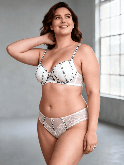 Plus Size Lace Leopard Print Elegant Push Up Bra Set for Women