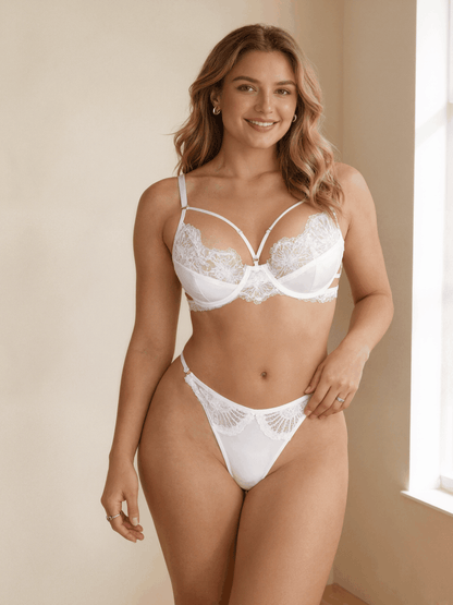 Elegant Style Eyelash Lace Floral Breathable Push Up Bra Set for Women