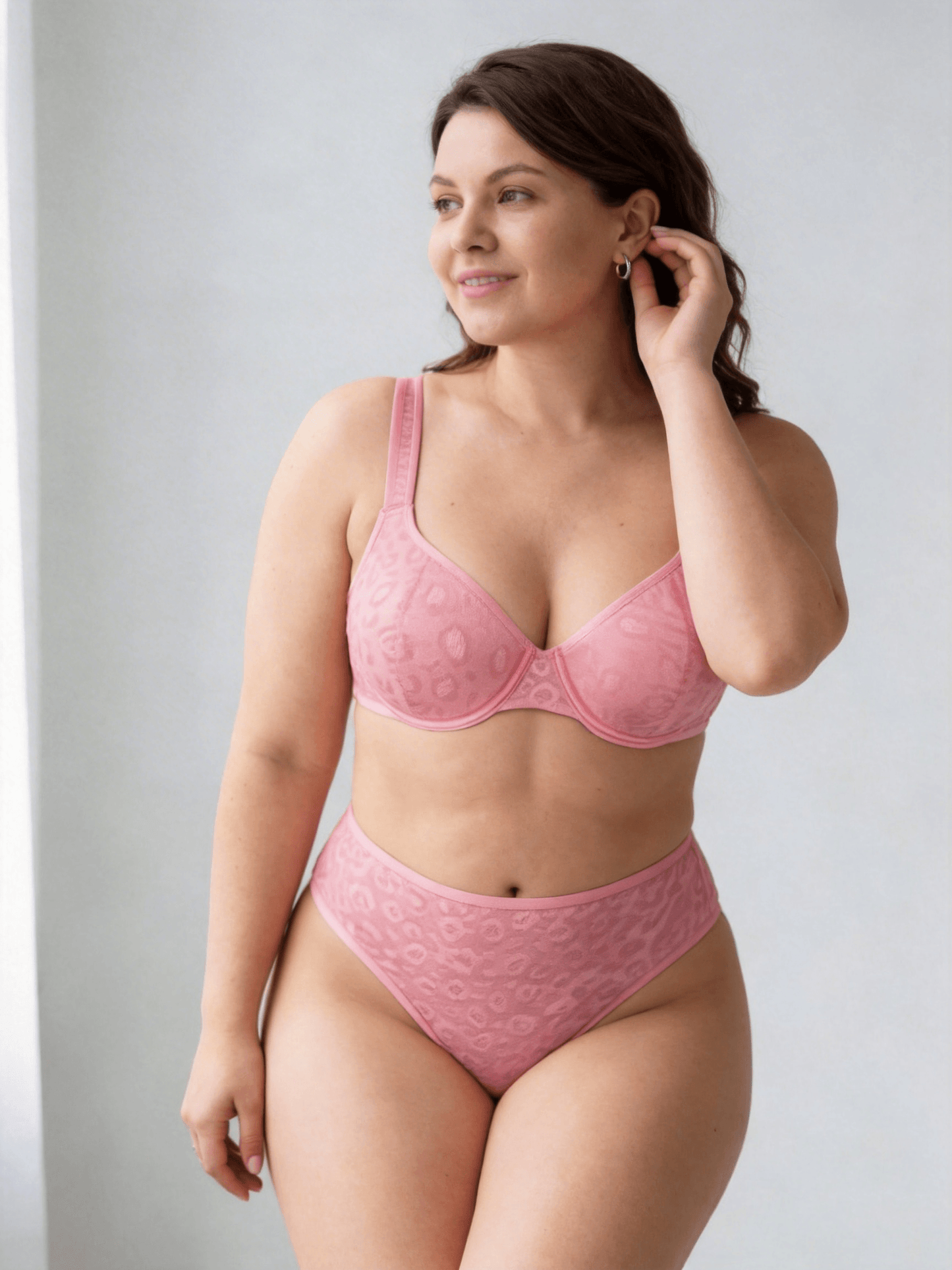 Women's Plus Size Leopard Print Bra Set & Straps Adjustable Comfy Design
