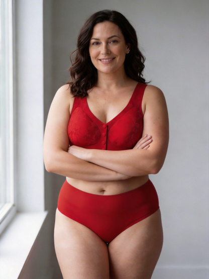 Embossed Front Closure Seamless Push Up Bra for Middle Aged & Elderly Women
