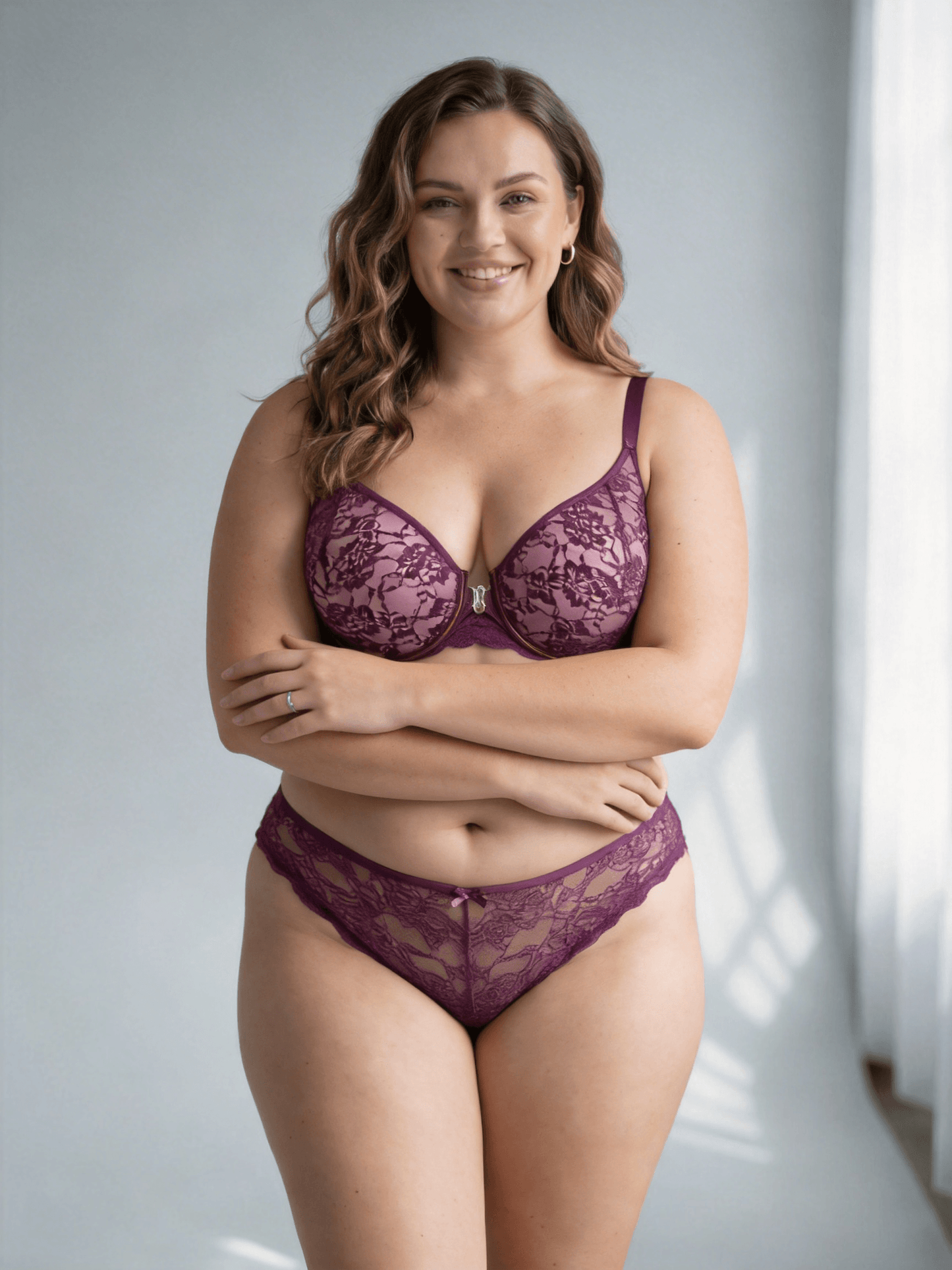 Plus Size Front Closure Lace Bra 3/4 Cup Minimizer Breathable Comfort Bra