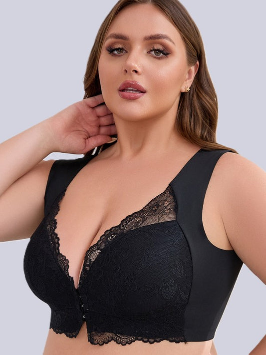 thin front closure bra for curvy ladies, breathable fabric and stable fixed cup.