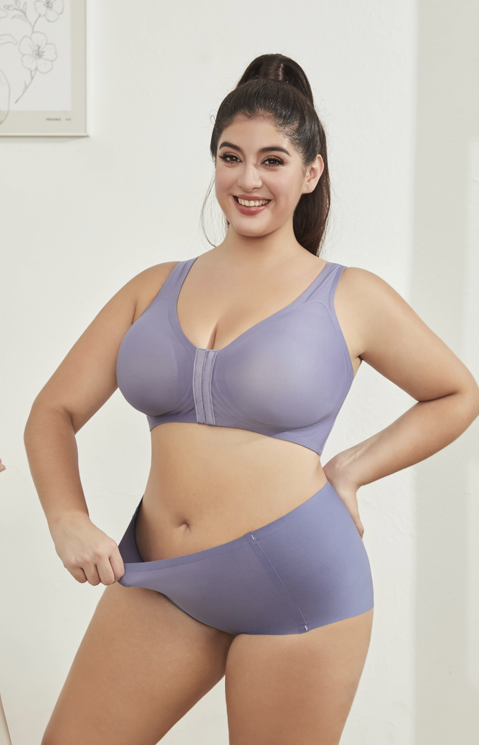 plus size front close wireless back lift bra