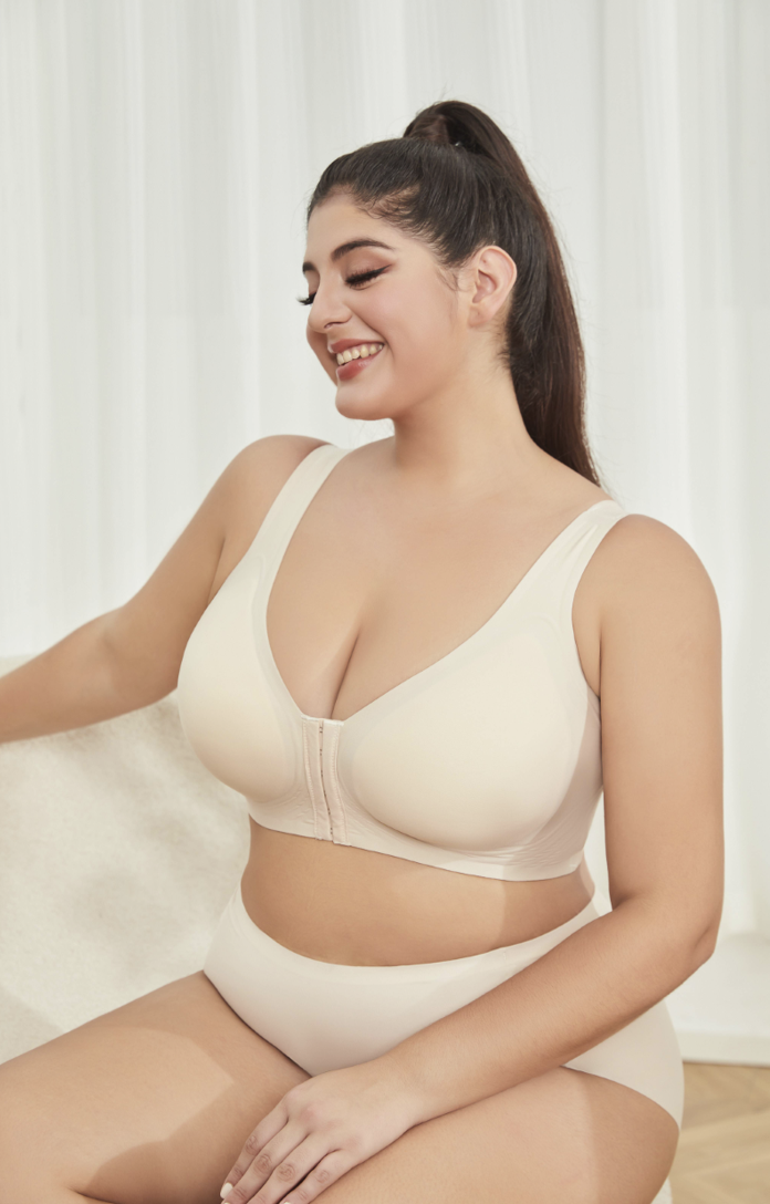 plus size front closure wireless smooth bra