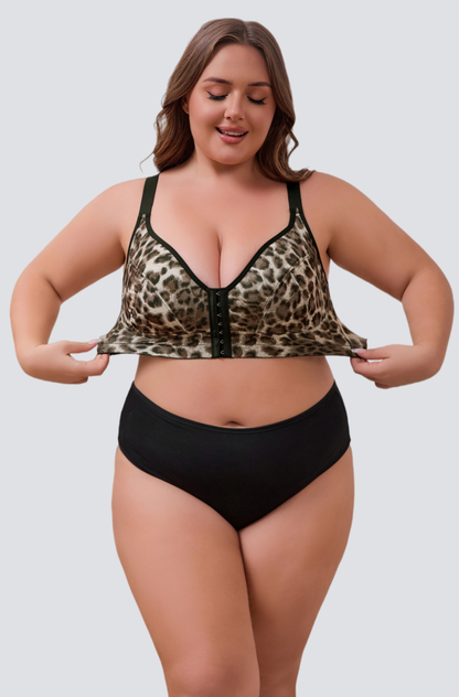 Plus Size Leopard Print Comfort Bra with Wireless Construction