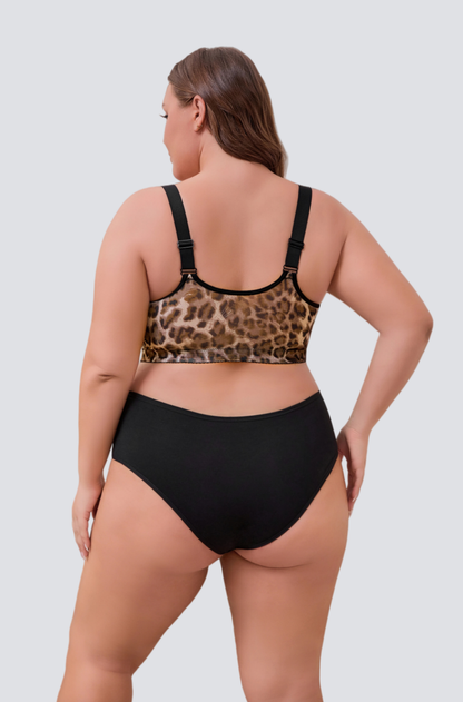 Plus Size Leopard Pattern Wireless Bra with Smooth Side Control