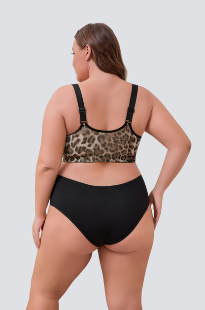 Plus Size Leopard Print Bra with Side Shaping and Easy Closure